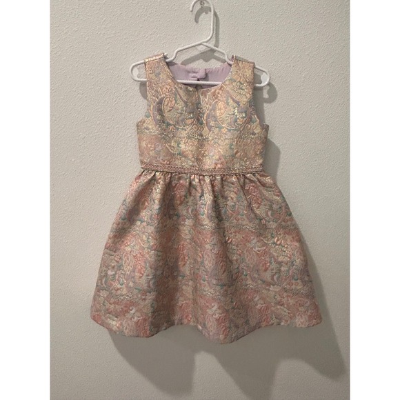 Bonnie Jean Other - Bonnie Jean Girls Pink Gold Metallic Floral Brocade Party Dress Size 5
